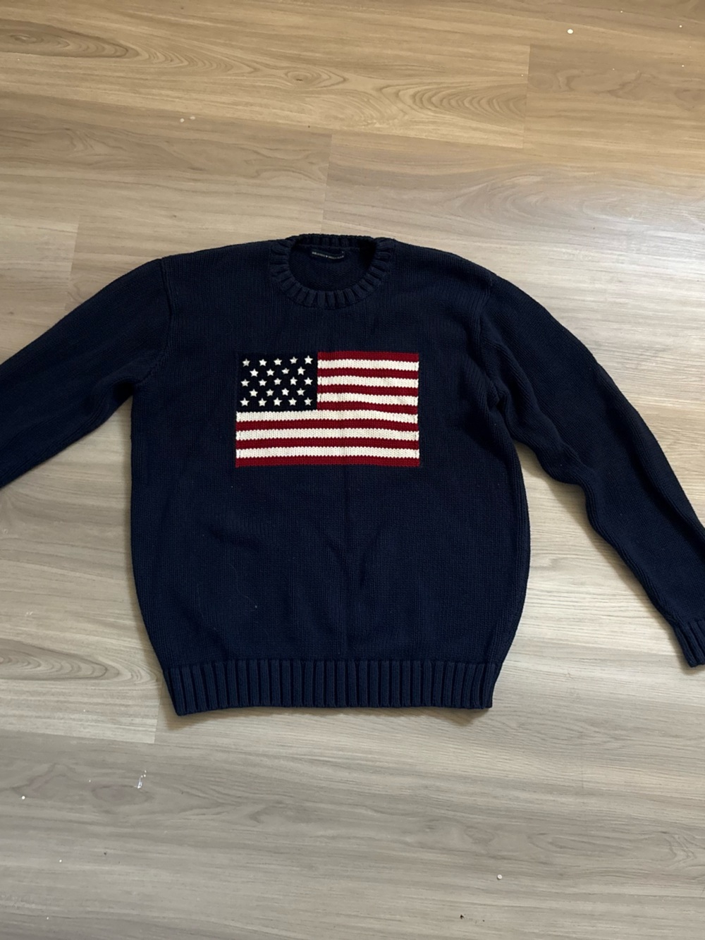 Brandy Melville Navy Crewneck Sweater with Flag Patch